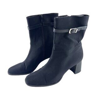 Easy Spirit Black Block Heel Ankle Boots Size 9B Womens Fabric & Leather Upper